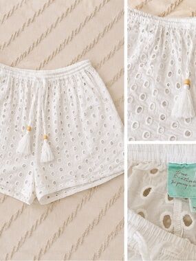 White Eyelet Drawstring Shorts | Size Large | Boho Beach Cover-Up